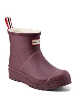 NWT Hunter PLAY™ Insulated Vegan Shearling Short Rain Boots Dark Red Size 7